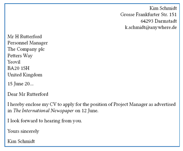 Englische Bewerbung Anschreiben Englische Bewerbung Anschreiben